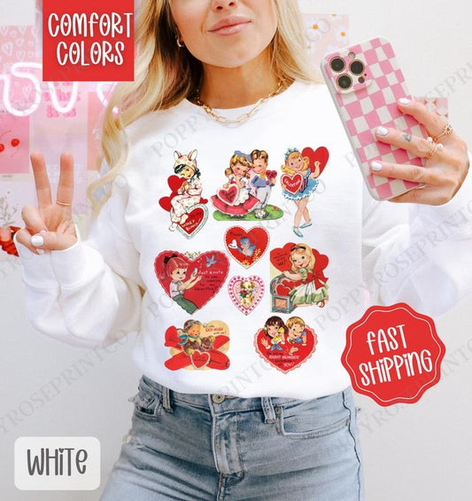Vintage Valentine Sweatshirt Comfort Colors, Valentine's Day Women's Crewneck, Retro Valentine Women's Sweater valentine sweatshirt
