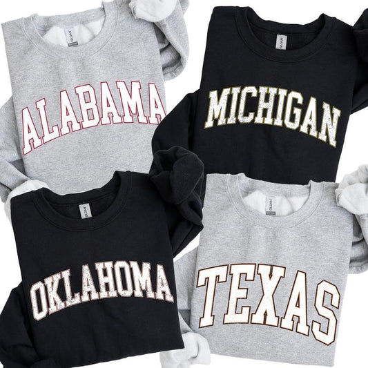 Vintage Varsity College Sweatshirt, University, Game Day, Football, Sports, Hometown, Pullover, Crew Neck