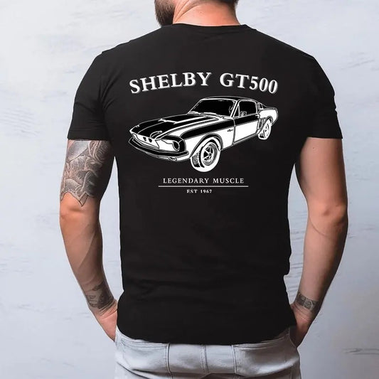 Vintage Vibe 2 Sides Ford Mustang Shelby GT500 Men's Cotton Tee Old School Ford Tee Gift for Him Classic FordCar Casual Menswear