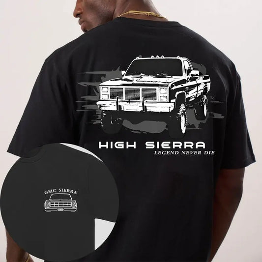 Vintage Vibe 2 Sides Squarebody Legend Never Die 1973 GMC High Sierra Men's Cotton Tee Old School GMC Tee Gift for Him Truck Shirt Classic GMC Truck Casual Menswear Streetwear Tshirt Tops men  gifts