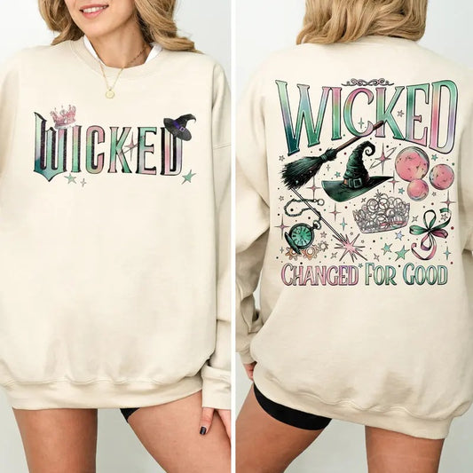 Vintage Wicked Movie Sweatshirt, Witch Pink and Green Shirt, Pop Culture Graphic Wicked Musical Shirt, Wizard of Oz Fan Gift