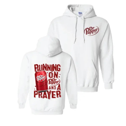 Vintagge Dr Pepper Hoodie, Running On Dr Pepper And A Prayer Hoodie, Funny Sarcastic Soda Collar Cotton Hoodie, Casual Graphic Cotton Hoddie Gift For Men And Women, Full Size, Full Color