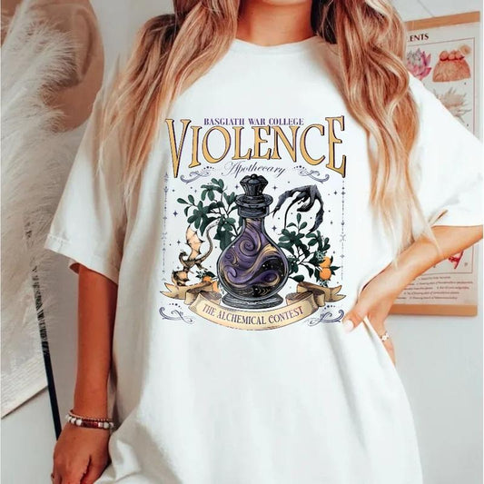 Violence Apothecary T Shirt, Basgiath War College, Fourth Wing Shirt, Violet Sorrengail Dragon Rider Xaden Riorson Fantasy Lover, Womenswear Top