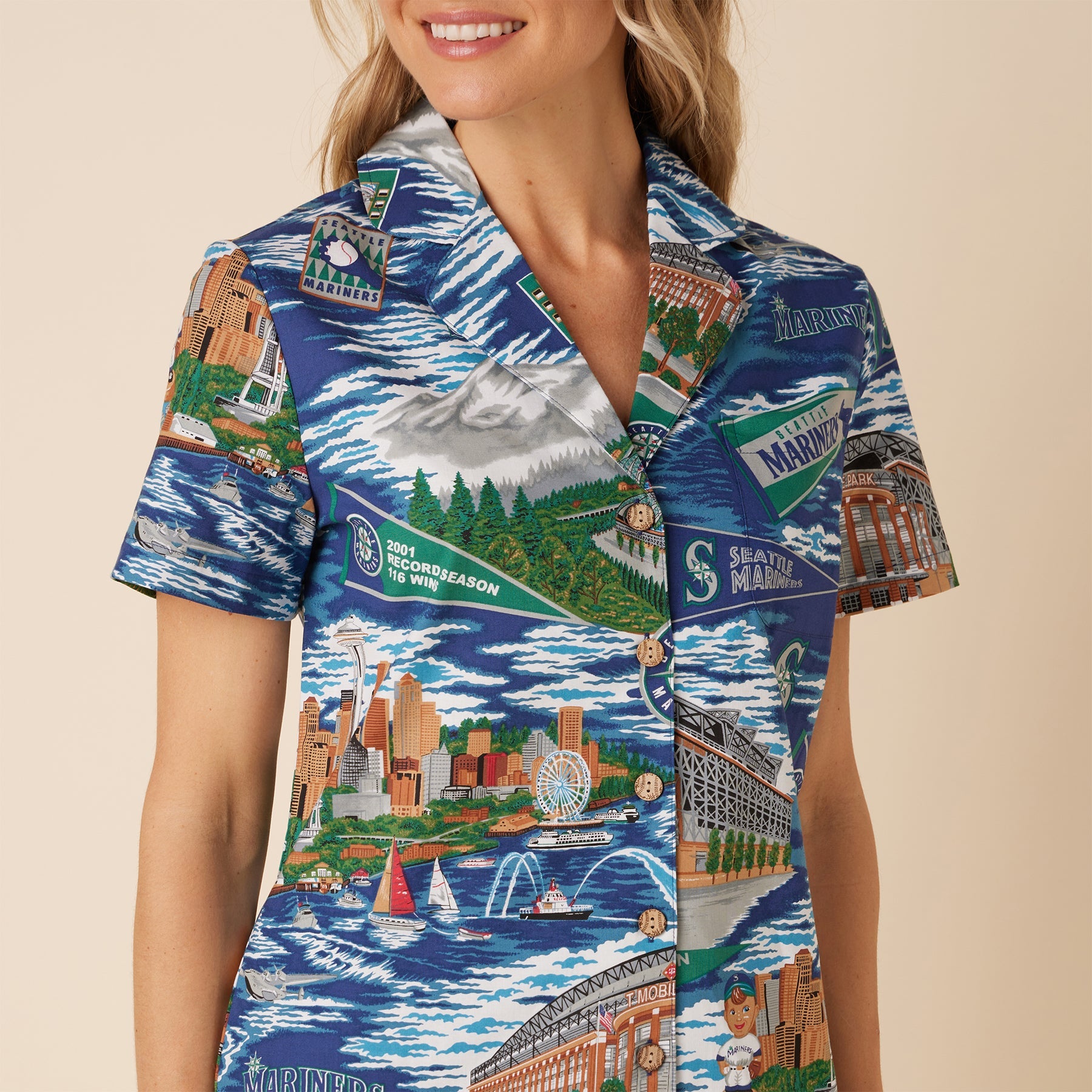 MLB® WOMEN'S SEATTLE MARINERS SCENIC CAMP SHIRT