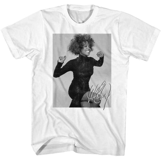 Whitney Houston - Signature 3 - American Classics - White Front Print Adult Short Sleeve T-Shirt