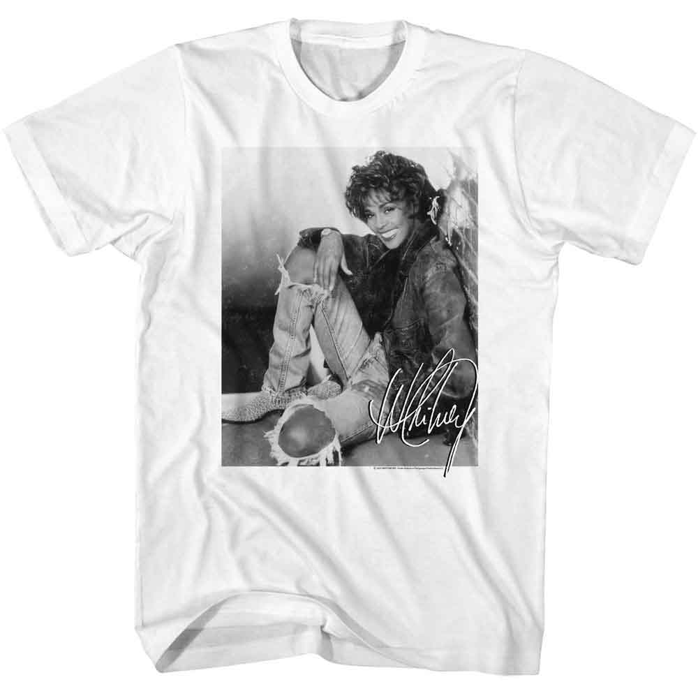 Whitney Houston - Signature 4 - American Classics - White Front Print Adult Short Sleeve T-Shirt
