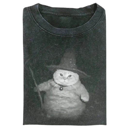 WIZARD CAT Vintage Tee, Cat T-Shirt, Comfort Colors Shirt, Meme Cringe Funny Dumb Shirts, Unisex Movie Shirt Menswear Womenswear Streetwear