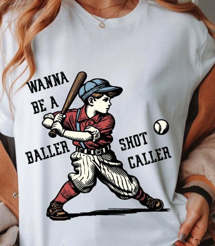 Wanna Be A Baller Shot Caller Vintage Graphic Shirt,  Funny Baseball Boy TShirt, Baseball Lover Gift, Game Day Shirt, Sport Lover Gift Top Womenswear