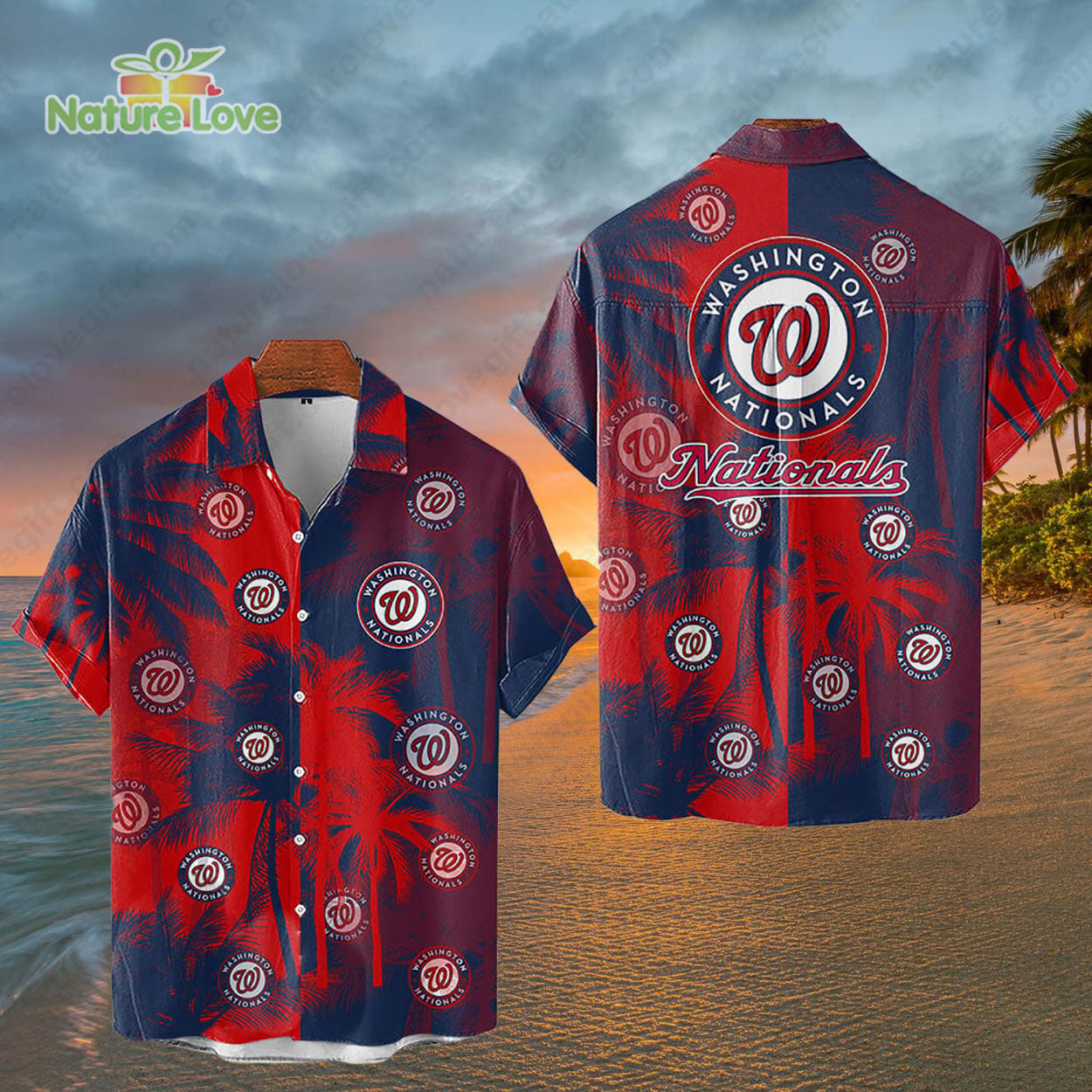 Washington Nationals Tropical Palm Trees MLB Hawaiian Shirt