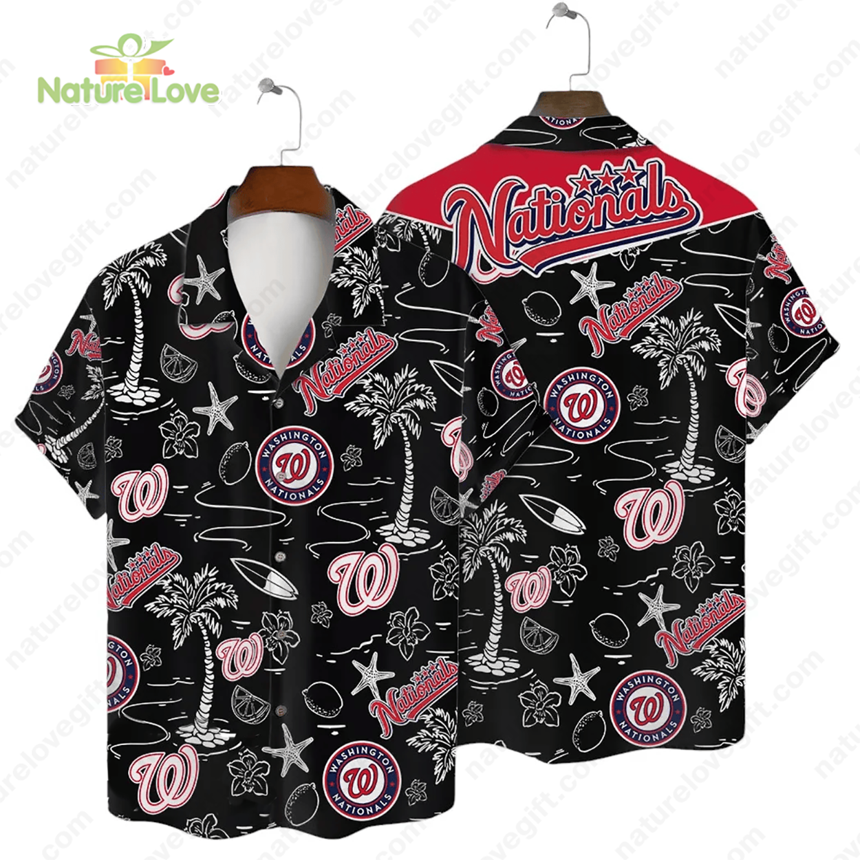 Washington Nationals Tropical Palms MLB Black Hawaiian Shirt