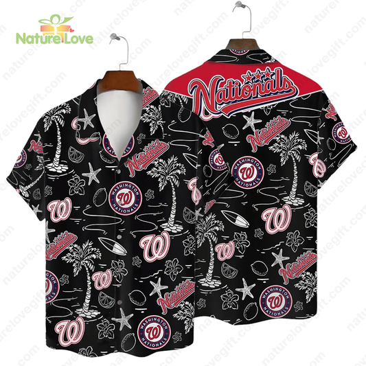 Washington Nationals Tropical Palms MLB Black Hawaiian Shirt