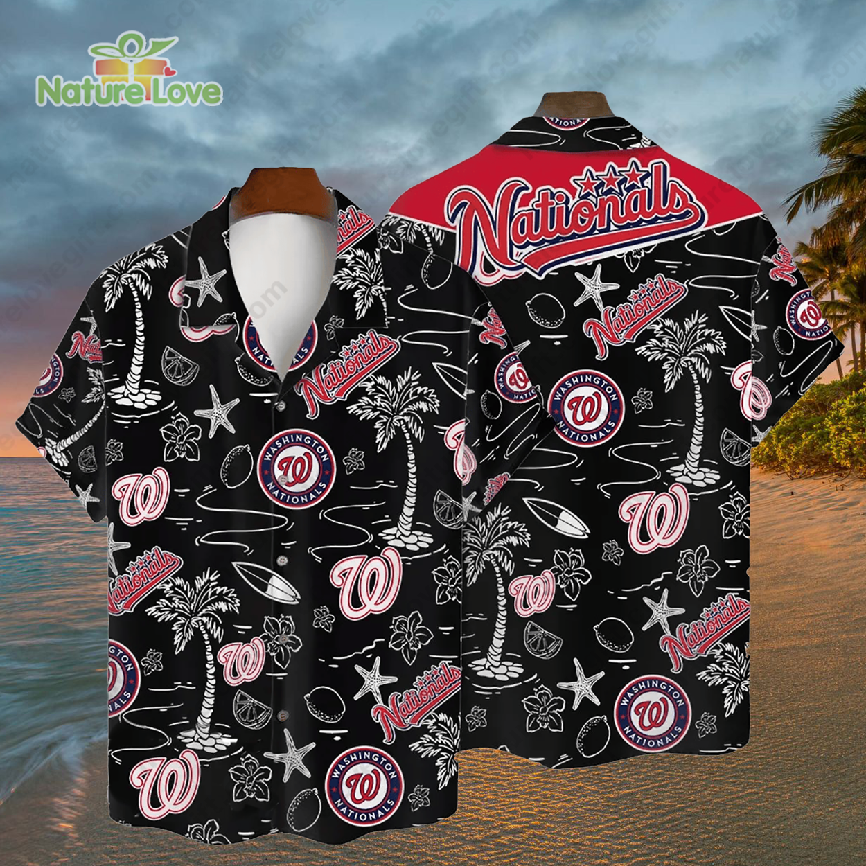 Washington Nationals Tropical Palms MLB Black Hawaiian Shirt