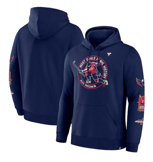 Washington Capitals Navy All-Time Leading Goal Scorer Badges Pullover Hoodie