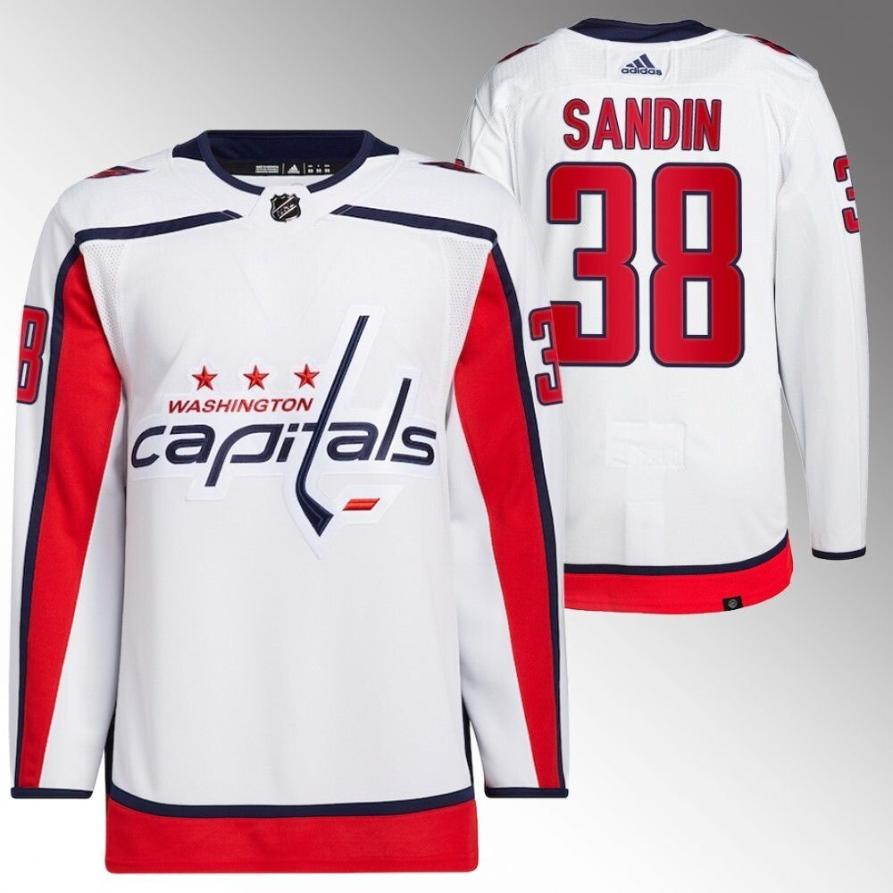 Washington Capitals #38 Rasmus Sandin White Away Jersey