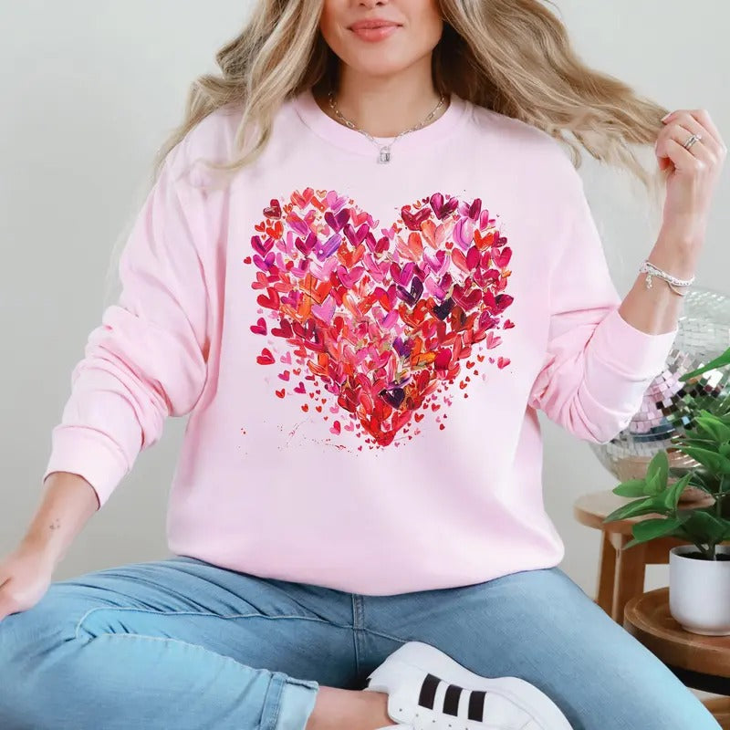Watercolor Hearts, Colorful, Valentine's Day, Love Sweatshirt, Crew Neck, Women's, Crewneck, Valentine's Day, Love,...