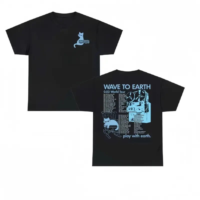 Wave To Earth 0.03 Cat Concert Shirt 2 Sided T-shirt/ Hoodie, Vintage Unisex Tee Shirt Man Women, 100% Cotton Sleeve, Pullover Womenswear Clothing