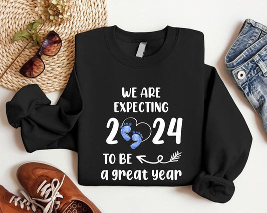 We Are Expecting 2024 To Be A Great Year Sweatshirt, Pregnancy Announcement Sweater, Mom To Be Gift Hoodie, Expecting...