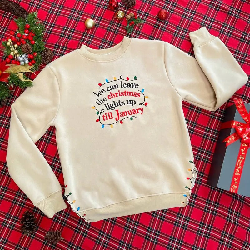 We Can Leave The Christmas Lights Till January Side Bow Embroidery Sweatshirt, Lover Side Bow Embroidery Shirt Hoodie