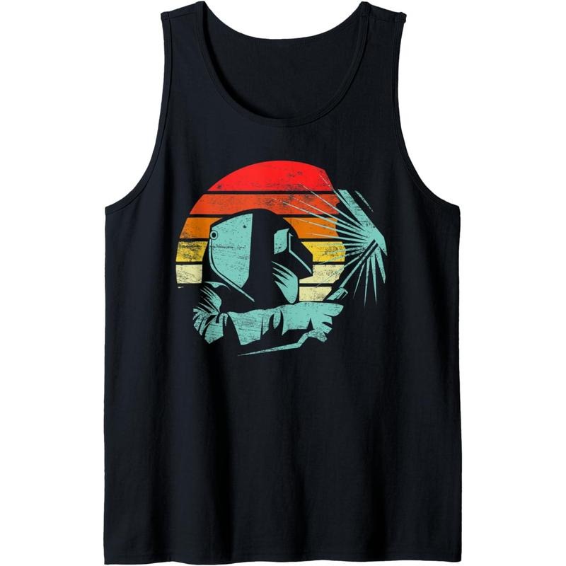 Welder Gifts Funny Retro Vintage Welding Helmet Silhouette Tank Top