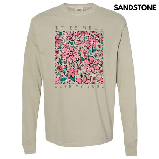 Well With My Soul Florals Long Sleeve Comfort Colors T-Shirt 'NLB' Hoodie, Sweatshirt | InkThreadWorks.com