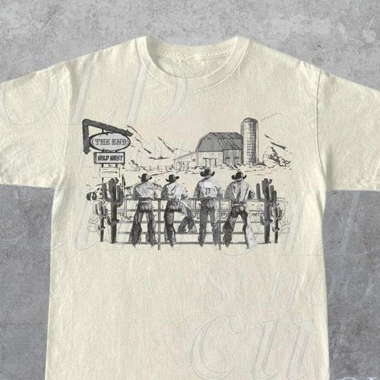 Western Cowboy Vintage T-Shirt, Retro Cowboys Graphic Shirt, Vintage Wild West Unisex Shirt, The End, Western Gift, Y2k Aesthetic Shirt