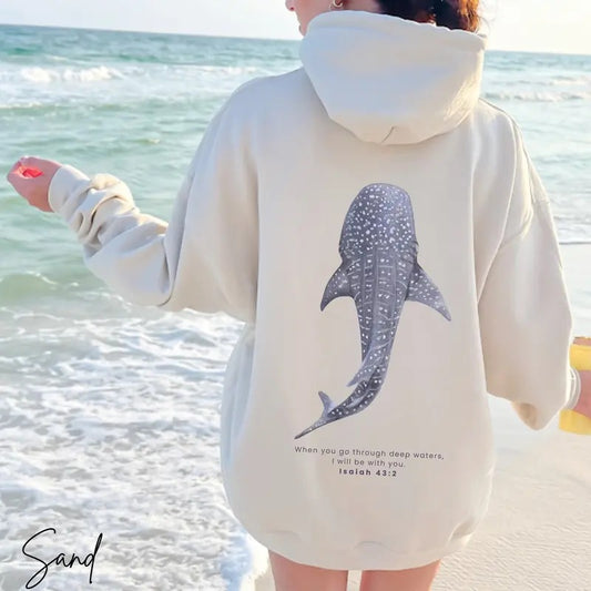 Whale Shark Unisex Hoodie, Beachy Shark Hoodie, Coconut Girl Jesus Hoodie Christian Crewneck Faith Over Fear Surf Hoodie Beach Hoodie Classic Cotton