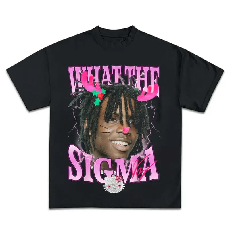 What The Sigma Chief Reindeer Keef Kitty Christmas Pink Graphic Rap Tee Shirt Streetwear Menswear Top