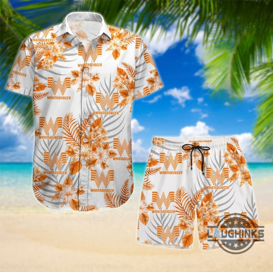 Whataburger Hawaiian Shirt And Shorts Fast Food Aloha Shirts Whataburger Button Up Swim Beach Suit Men Summer Gift For Him Dad