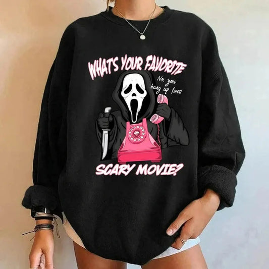 Whats Your Favorite Scary Movie Sweatshirt, No You Hang Up, Ghostface Sweatshirt, Scream Movie Sweatshirt, Halloween Sweater