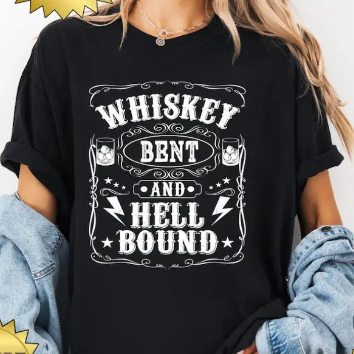 Whiskey Bent And Hell Bound T-Shirt for Women - Casual Summer Short Sleeve Top