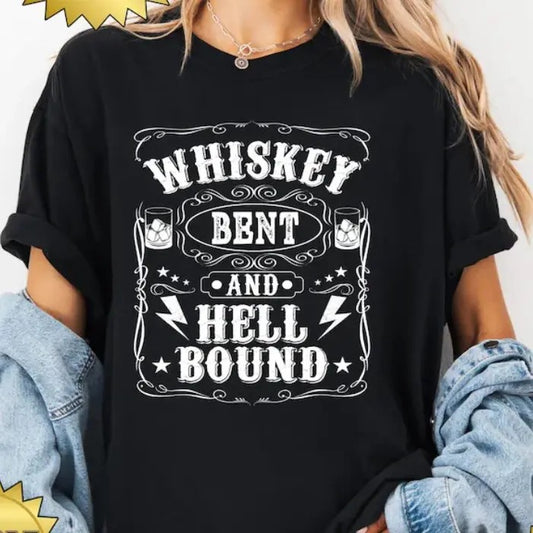 Whiskey Bent And Hell Bound T-Shirt for Women - Casual Summer Short Sleeve Top