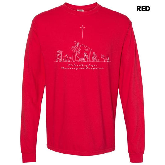 White A Thrill Of Hope Long Sleeve Comfort Colors T-Shirt 'NLB' Hoodie, Sweatshirt | InkThreadWorks.com