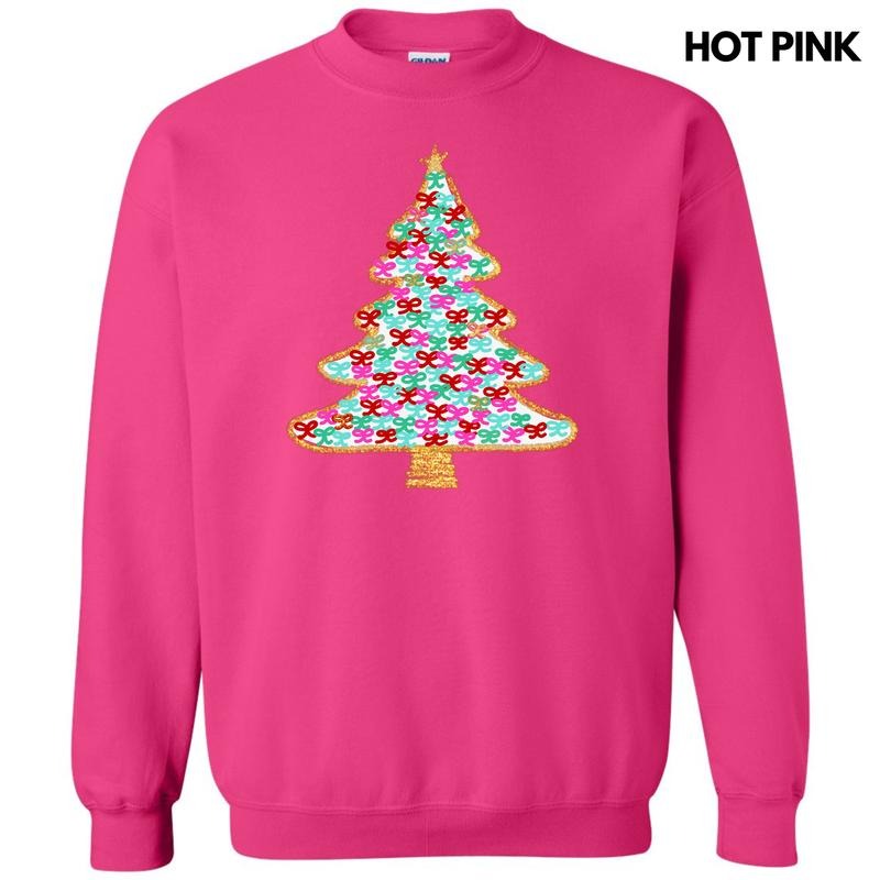 White Bushel Of Bows Christmas Tree Sweatshirt 'NLB' T-Shirts, Hoodie | InkThreadWorks.com
