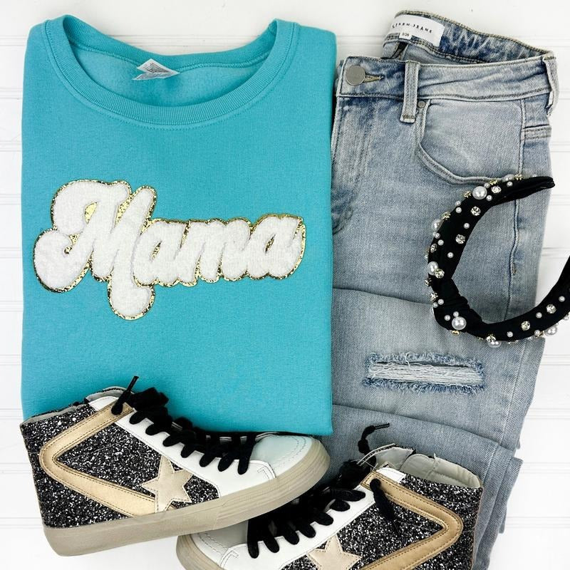 White Chenille Mama Patch Sweatshirt T-Shirts, Hoodie | InkThreadWorks.com
