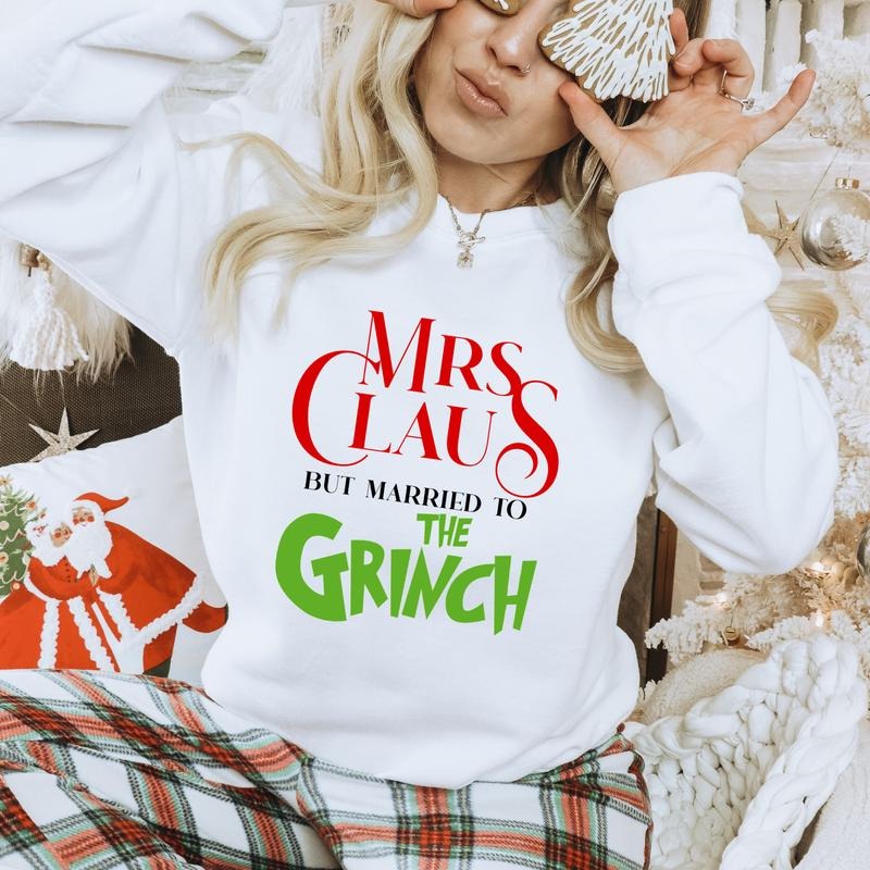 White Mrs Claus Unisex Gildan Sweatshirt T-Shirts, Hoodie | InkThreadWorks.com