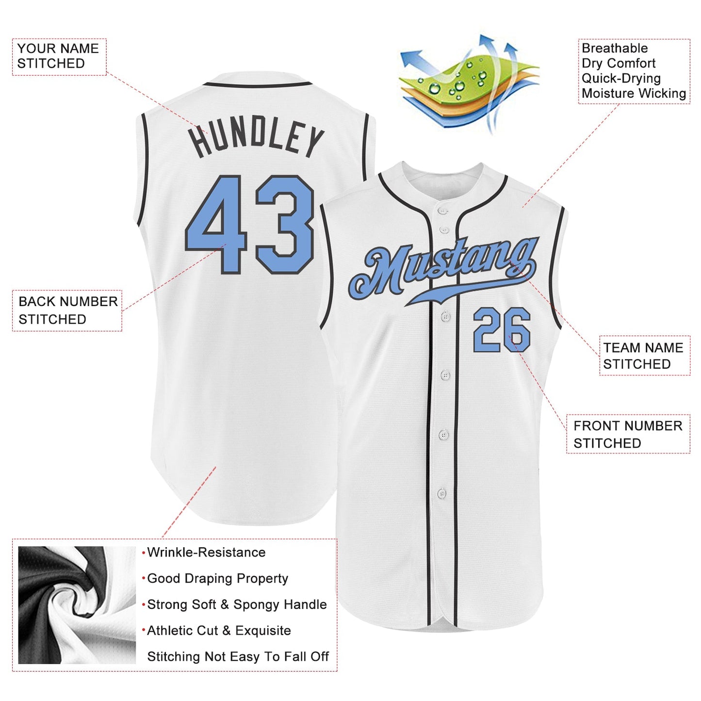 Custom White Light Blue-Steel Gray Authentic Sleeveless Baseball Jersey