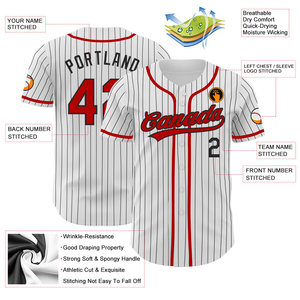 Custom White Black Pinstripe Red Authentic Baseball Jersey