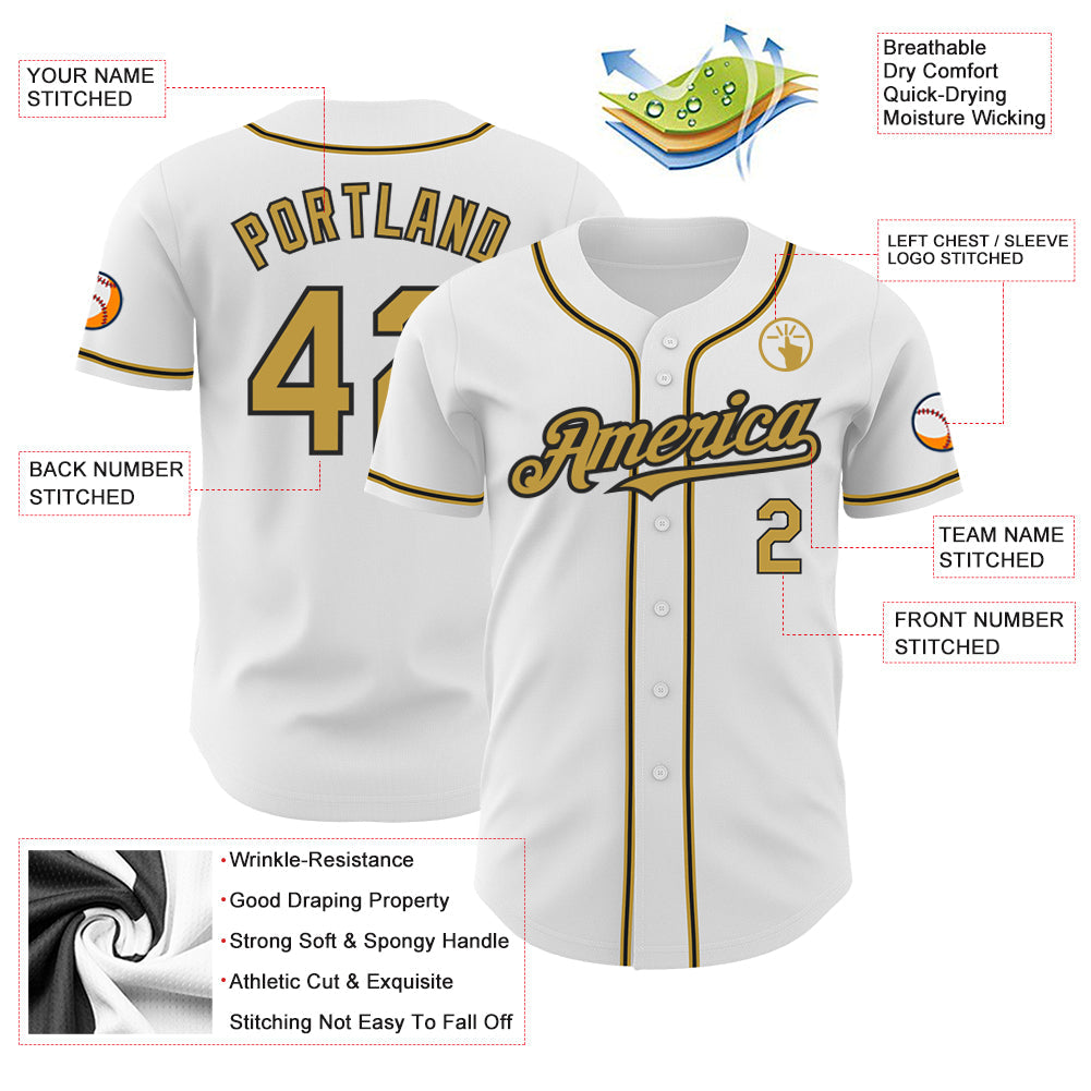 Custom White Old Gold-Black Authentic Baseball Jersey