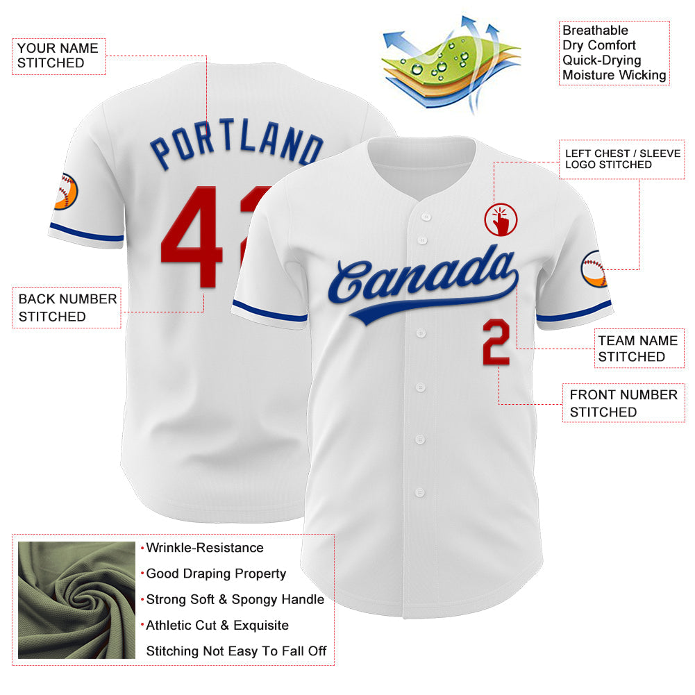 Custom White Red-Royal Authentic Baseball Jersey