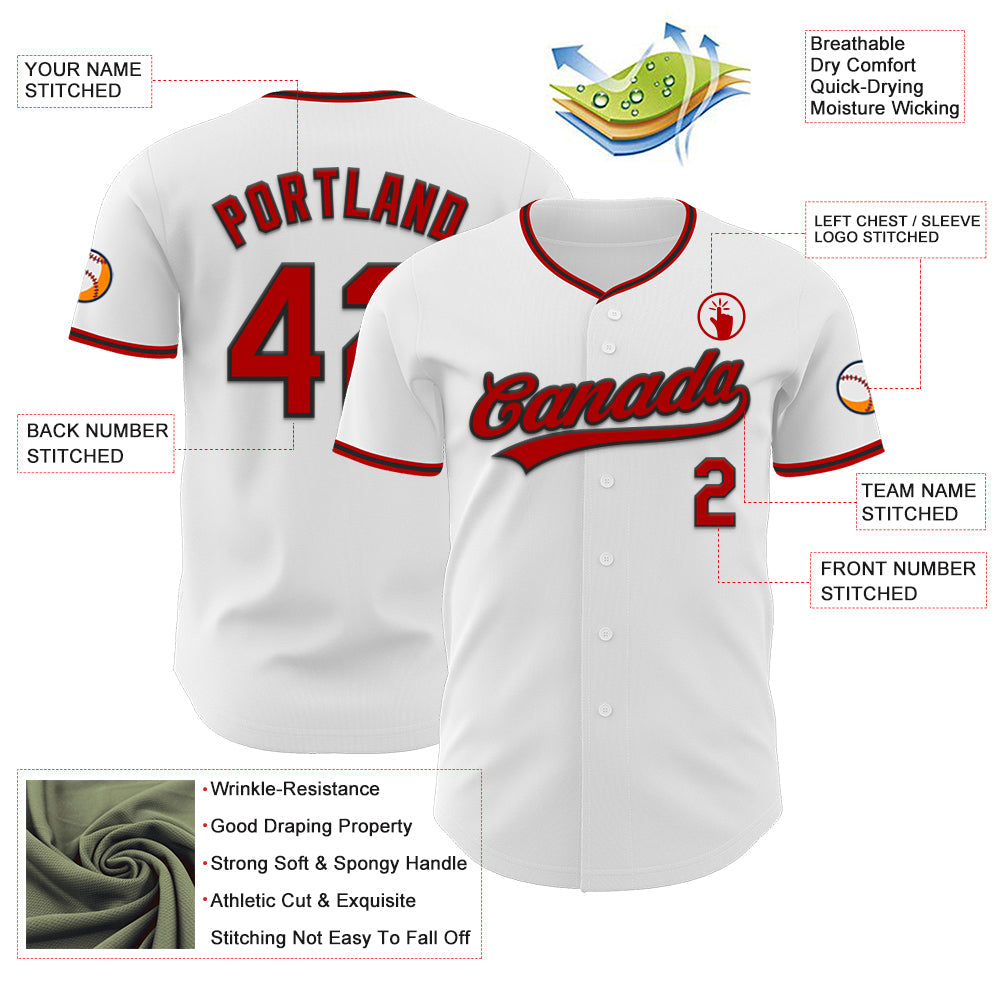 Custom White Red-Black Authentic Baseball Jersey