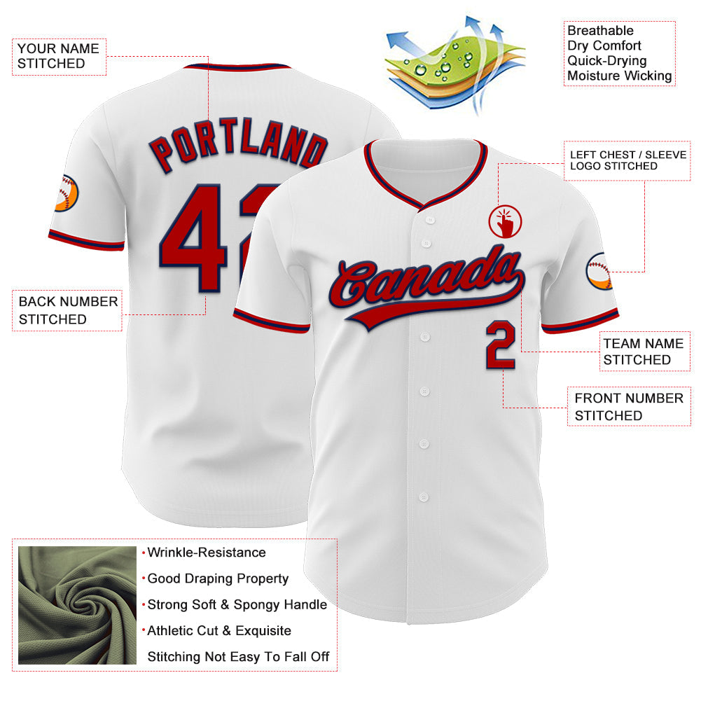 Custom White Red-Navy Authentic Baseball Jersey