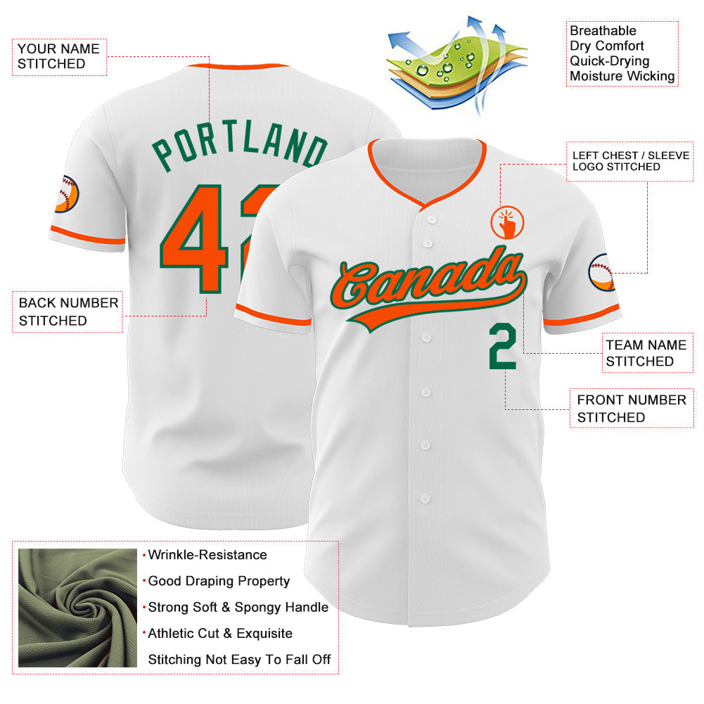Custom White Orange-Kelly Green Authentic Baseball Jersey