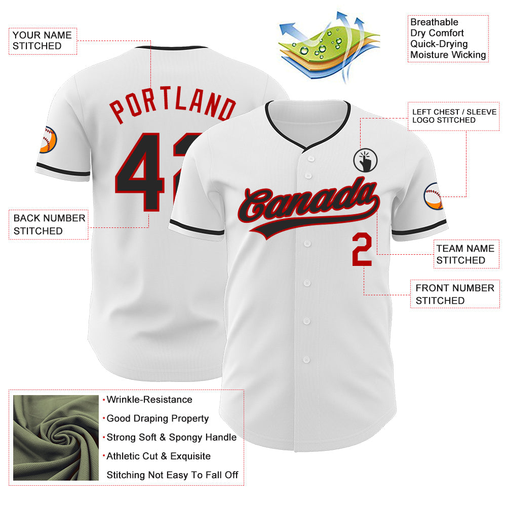 Custom White Black-Red Authentic Baseball Jersey