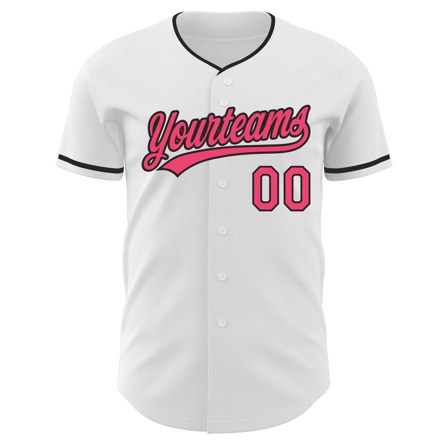 Custom White Neon Pink-Black Authentic Baseball Jersey