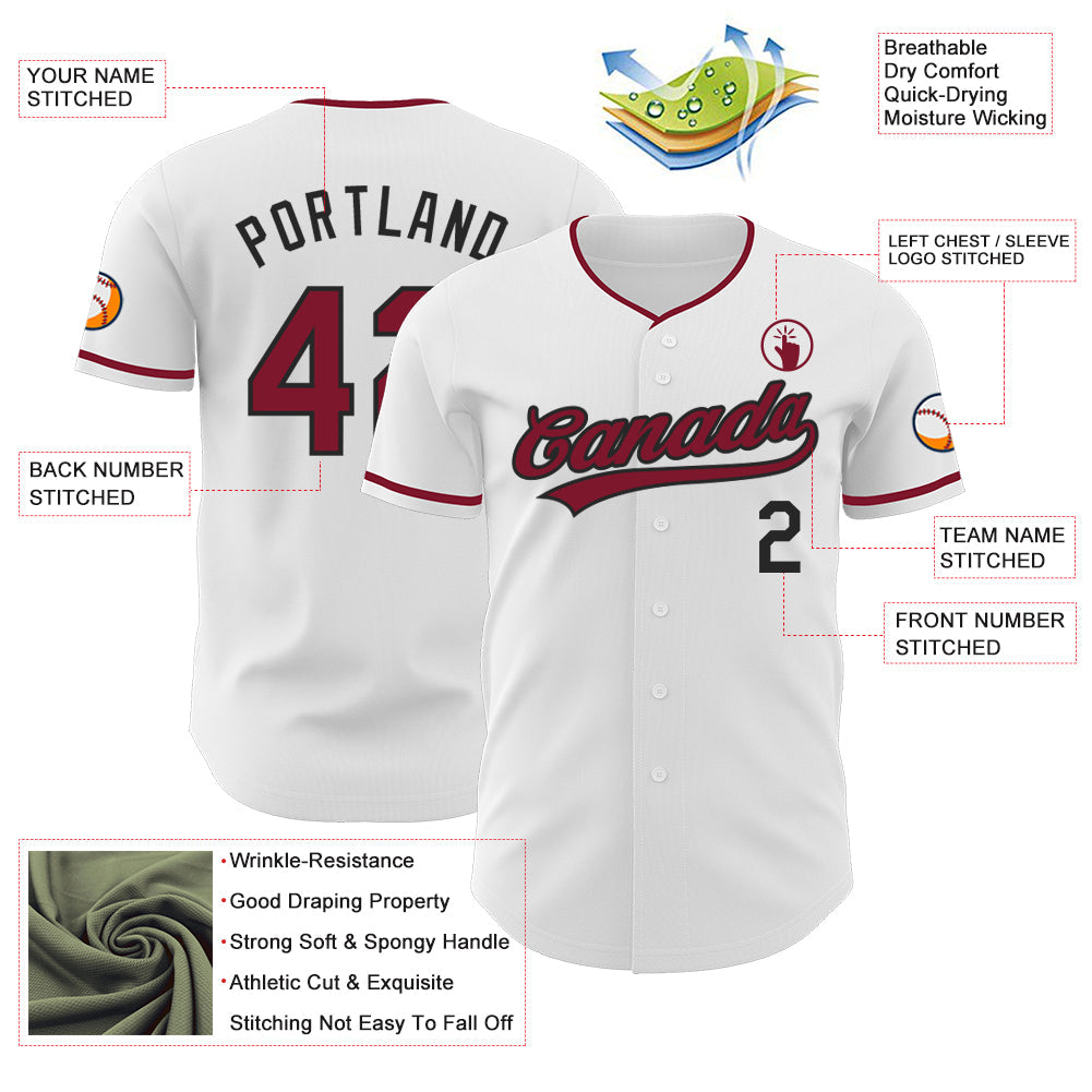 Custom White Crimson-Black Authentic Baseball Jersey