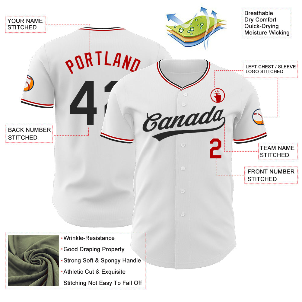Custom White Black-Red Authentic Baseball Jersey