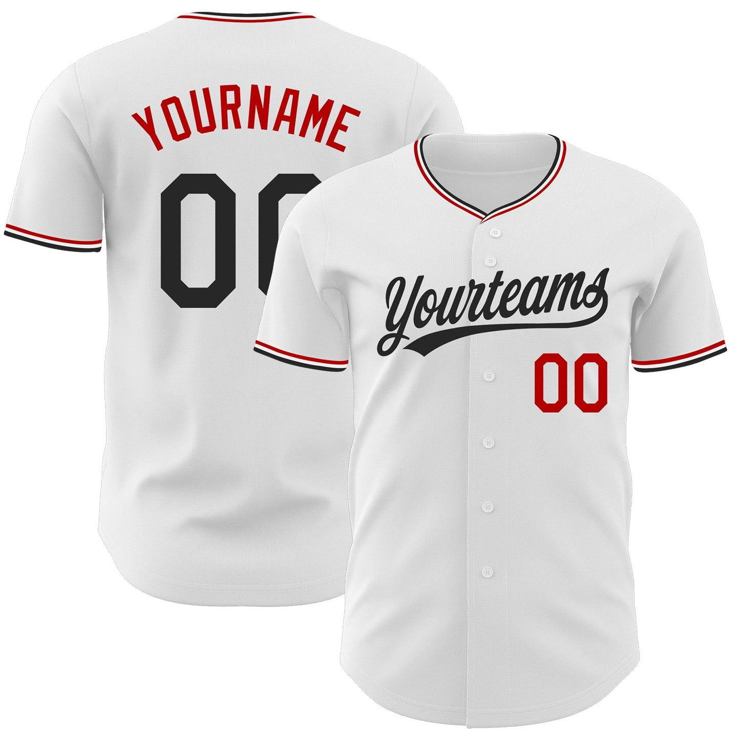 Custom White Black-Red Authentic Baseball Jersey