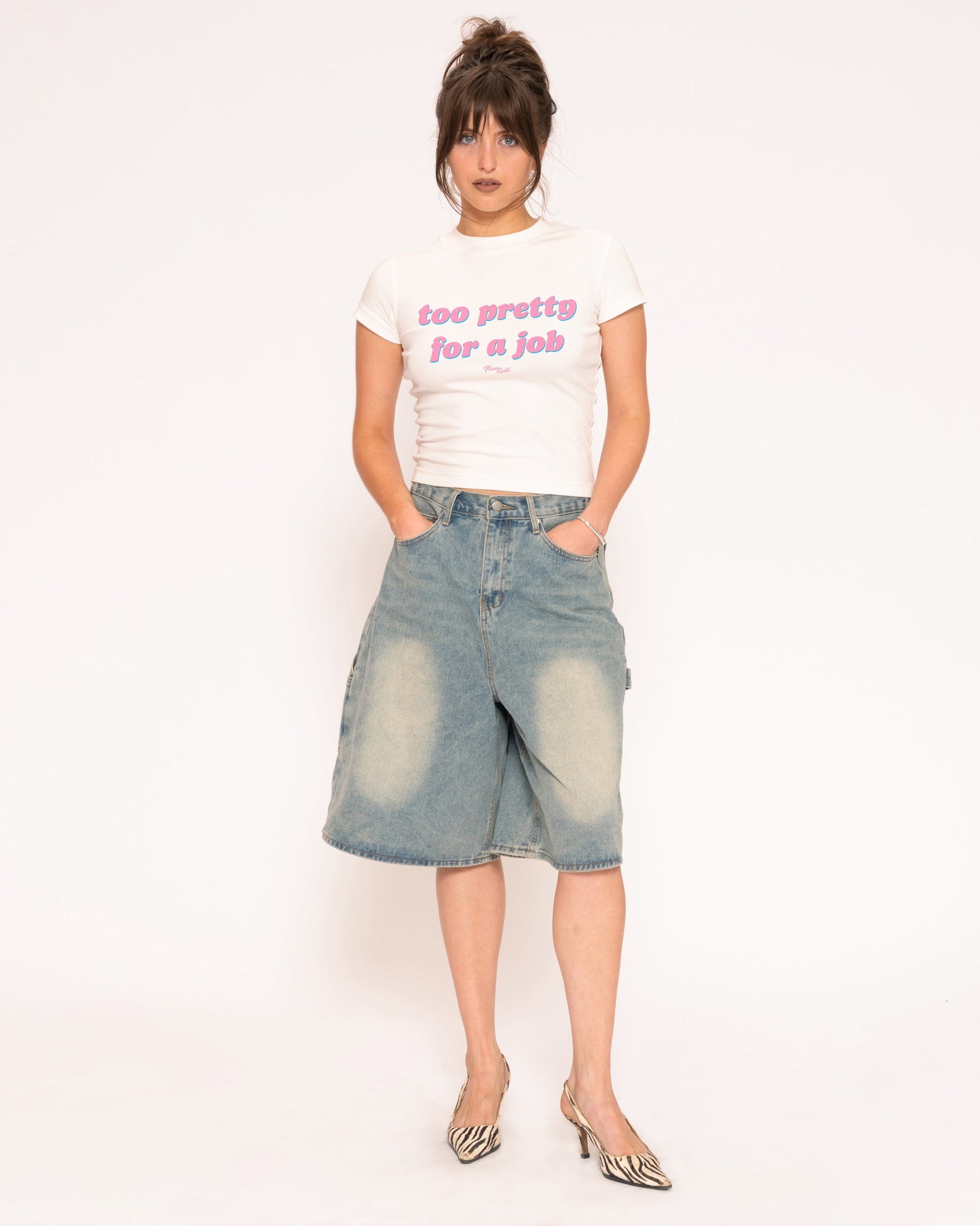 Too Pretty For A Job Longline Baby Tee