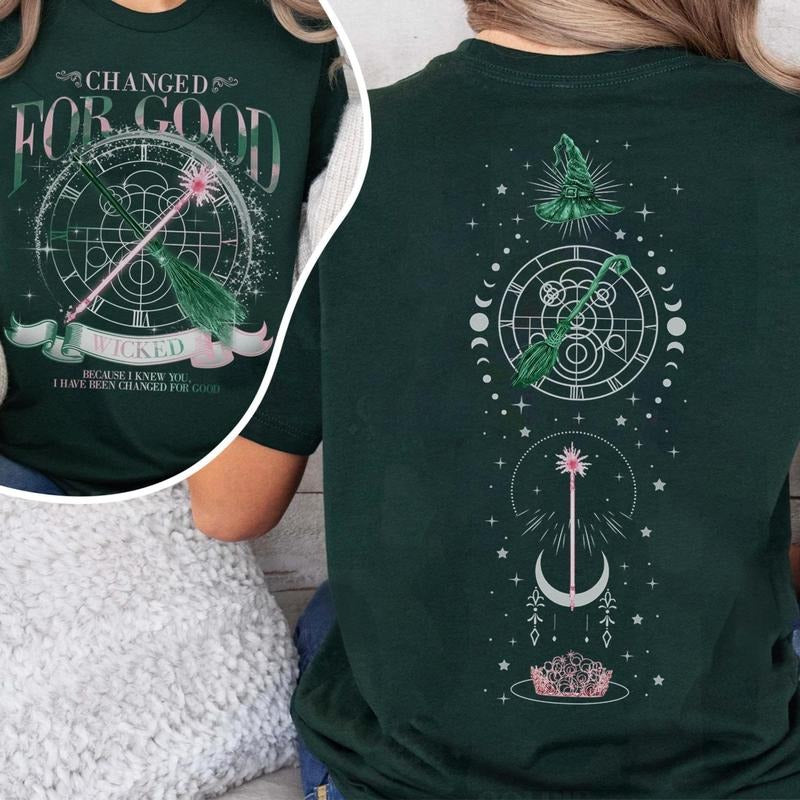 Wicked Changed For Good Shirt, Pink And Green Witch, Wicked The Musical, Broomstick Magic Wand Movie Theater Fan Gifts