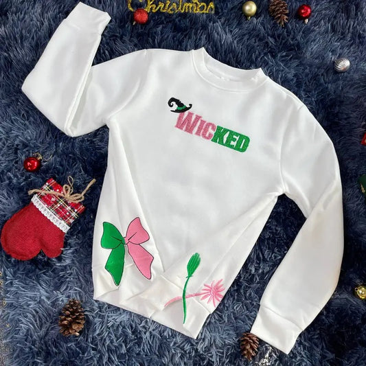 Wicked Side Bow Embroidery Sweatshirt, Christmas Movie Side Bow Embroidery Shirt
